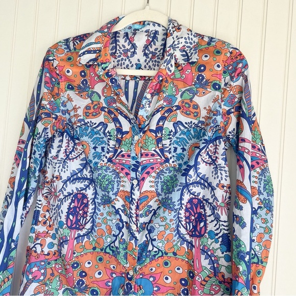 J. Mclaughlin Size S Multicolor Lois Woven Floral Print Point Collar Blouse - Picture 2 of 6
